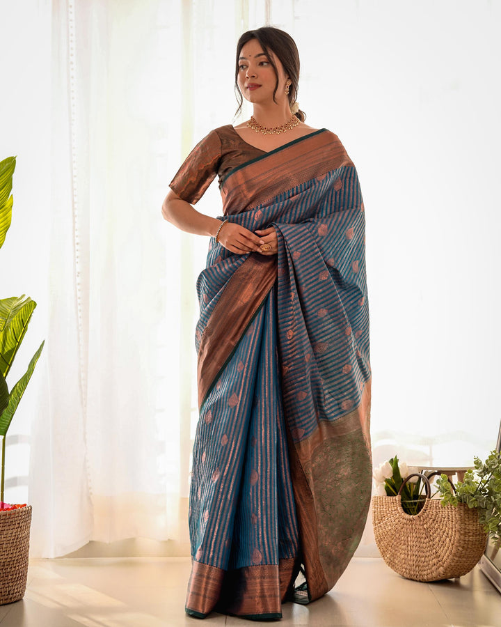 Dark electric blue pattu kanjivaram silk saree - PAHRAVA