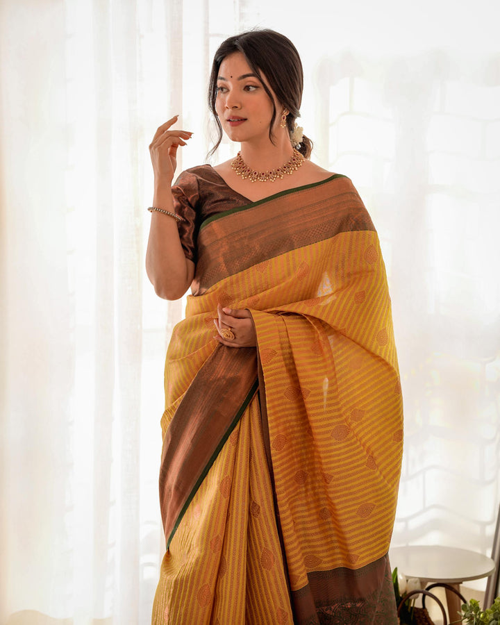 Pale yellow pattu kanjivaram silk saree - PAHRAVA