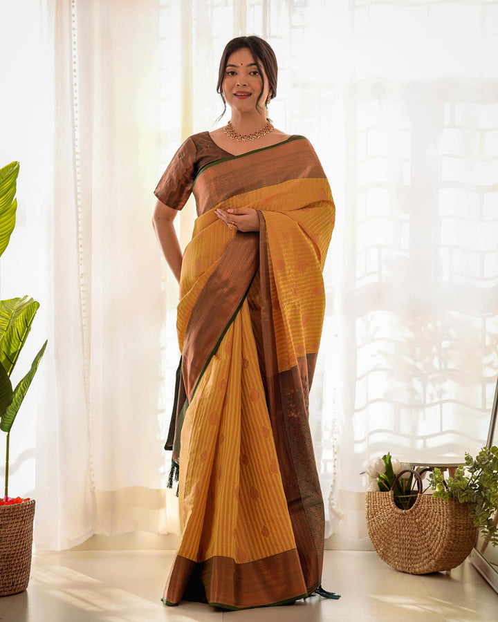 Pale yellow pattu kanjivaram silk saree - PAHRAVA