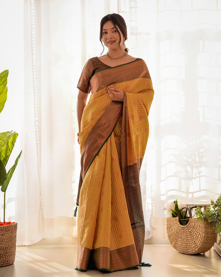 Pale yellow pattu kanjivaram silk saree - PAHRAVA