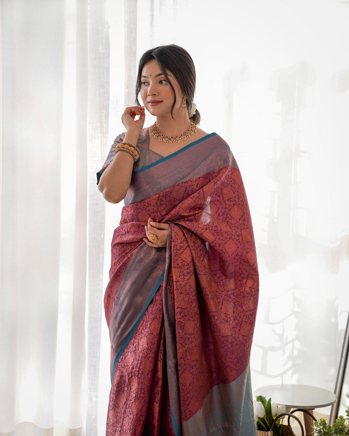 Maroon pattu kanjivaram silk saree - PAHRAVA