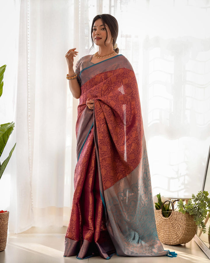 Maroon pattu kanjivaram silk saree - PAHRAVA