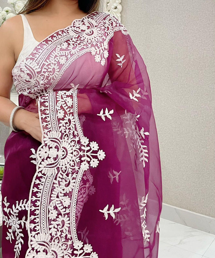 True Lavender handcrafted organza saree - PAHRAVA