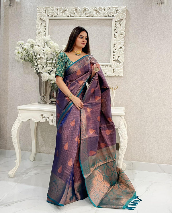 Rich blue kubera pattu kanjivaram silk saree - PAHRAVA