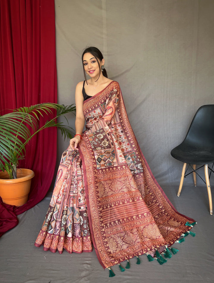 Peach Pink Kashmiri Cotton Saree - PAHRAVA