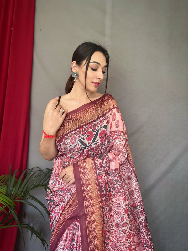 Light Pink Kashmiri Cotton Saree - PAHRAVA