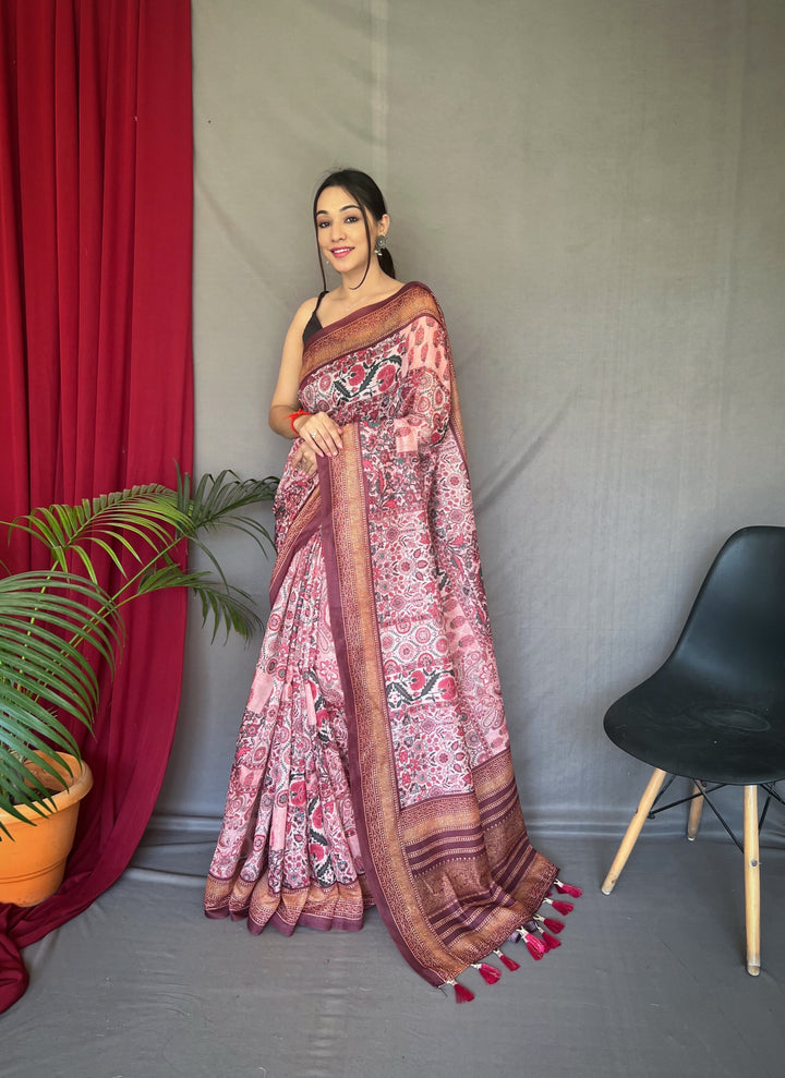 Light Pink Kashmiri Cotton Saree - PAHRAVA