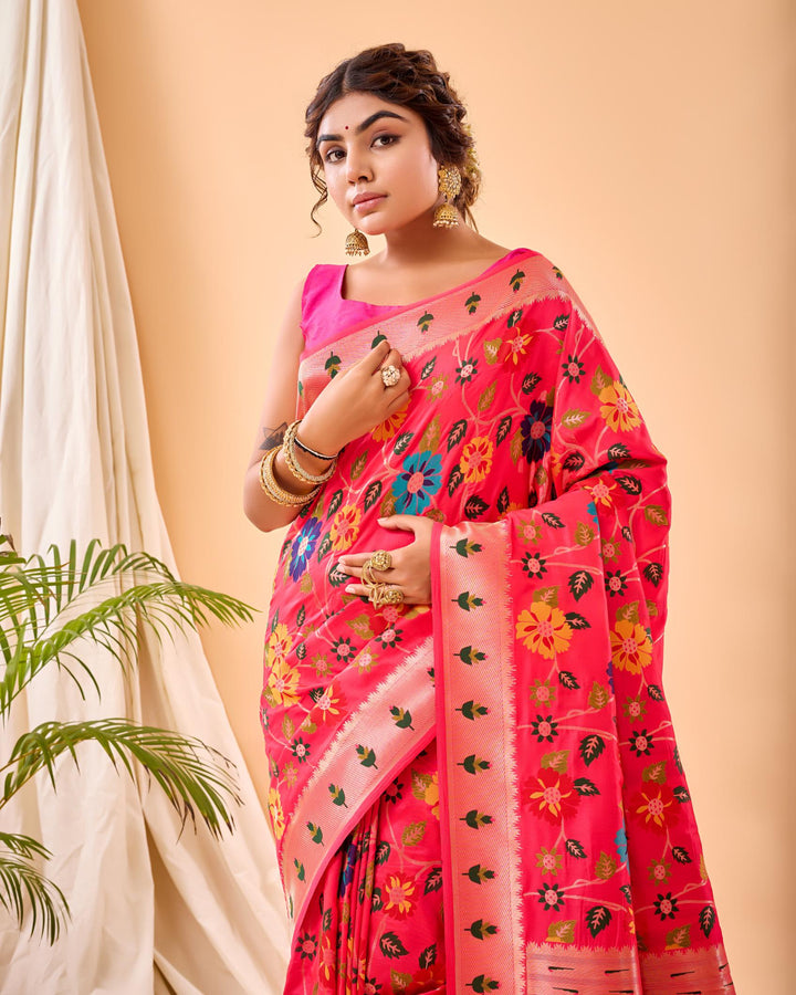 Plum Pink Luxury Paithani Silk Saree - PAHRAVA