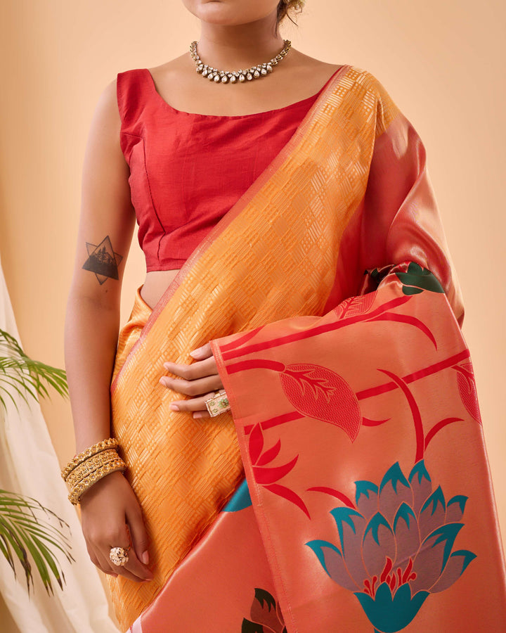 Bright orange Paithani Silk Saree - PAHRAVA