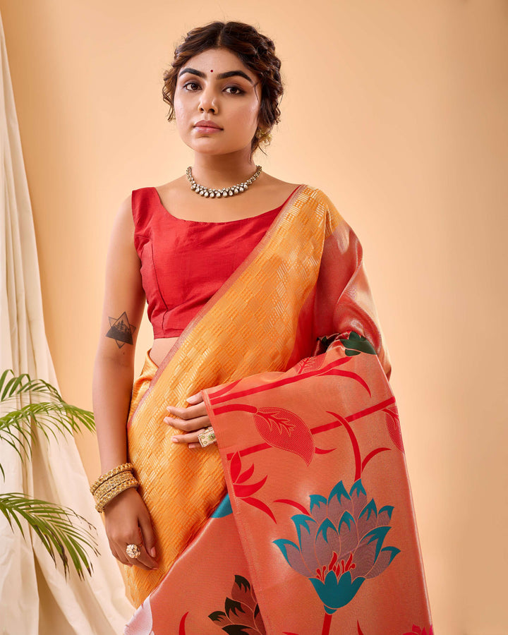 Bright orange Paithani Silk Saree - PAHRAVA