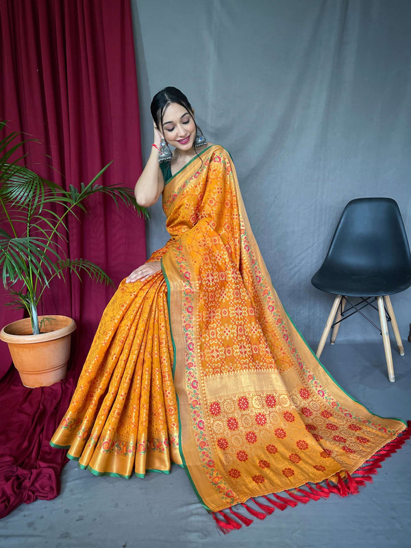 Warm Yellow fusion silk saree - PAHRAVA